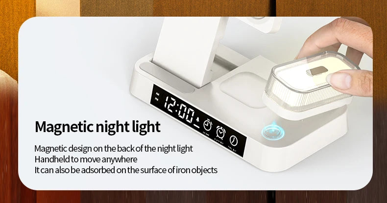 4 In 1 Wireless Fast Charger Station With RGB Alarm Clock