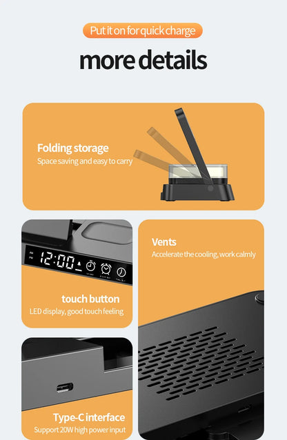 4 In 1 Wireless Fast Charger Station With RGB Alarm Clock