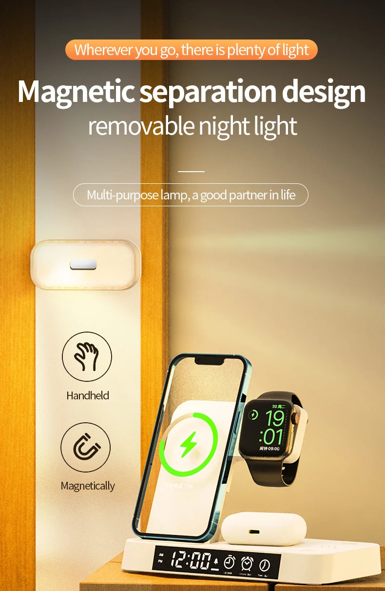 4 In 1 Wireless Fast Charger Station With RGB Alarm Clock