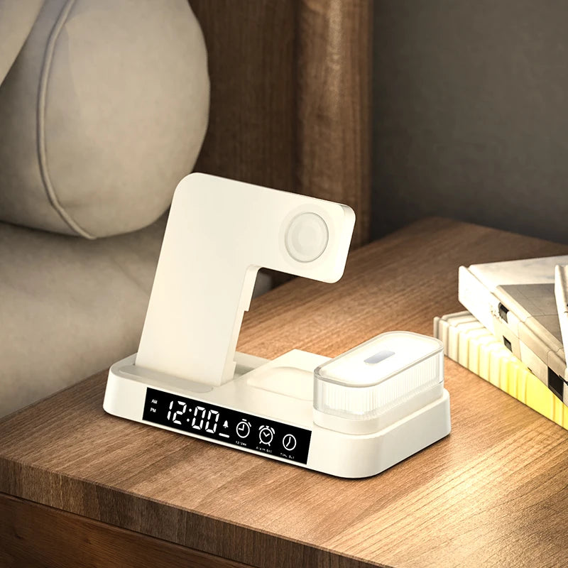 4 In 1 Wireless Fast Charger Station With RGB Alarm Clock