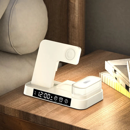 4 In 1 Wireless Fast Charger Station With RGB Alarm Clock