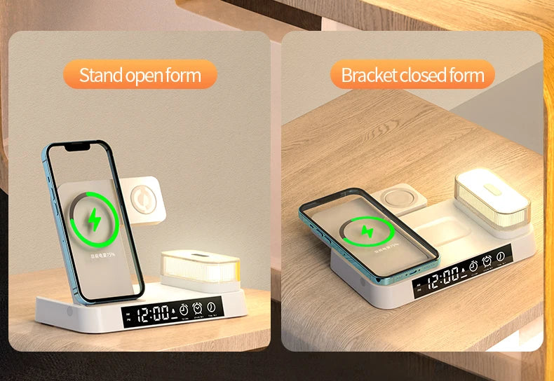 4 In 1 Wireless Fast Charger Station With RGB Alarm Clock