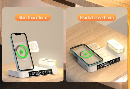 4 In 1 Wireless Fast Charger Station With RGB Alarm Clock