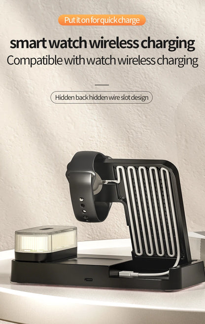 4 In 1 Wireless Fast Charger Station With RGB Alarm Clock