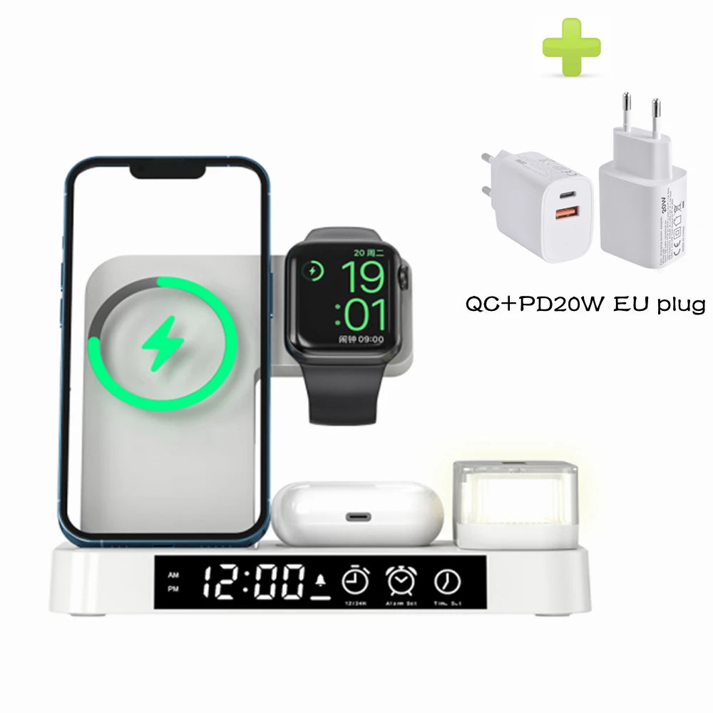 4 In 1 Wireless Fast Charger Station With RGB Alarm Clock