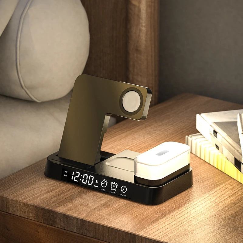 4 In 1 Wireless Fast Charger Station With RGB Alarm Clock