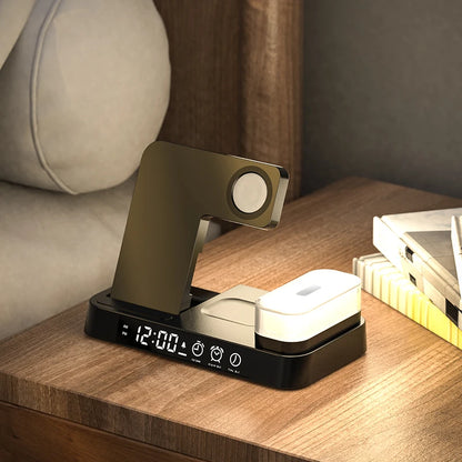4 In 1 Wireless Fast Charger Station With RGB Alarm Clock