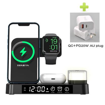 4 In 1 Wireless Fast Charger Station With RGB Alarm Clock