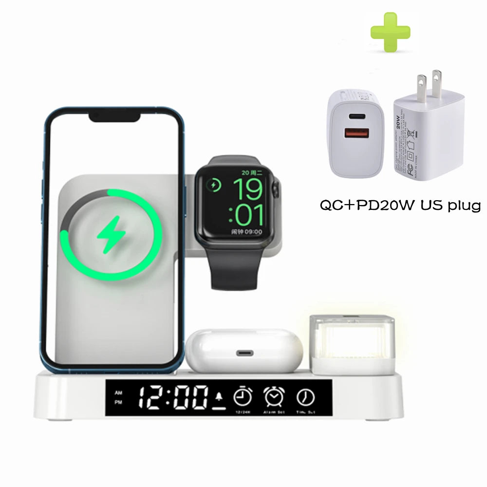 4 In 1 Wireless Fast Charger Station With RGB Alarm Clock