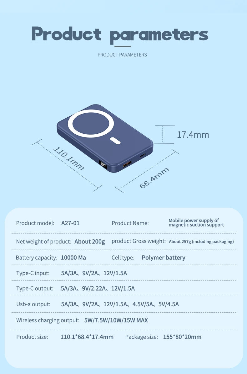 10000mAh Wireless Magnetic Battery Power Bank